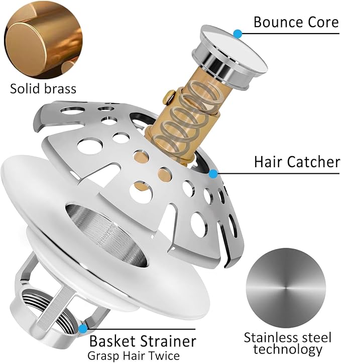 AzWzz Bathroom Sink Stopper,Sink Hair Catcher,Bathroom Sink Drain Strainer Pop Up Drain Cover Plug,Universal for 1.1 to 1.65in Sink Drain Hole