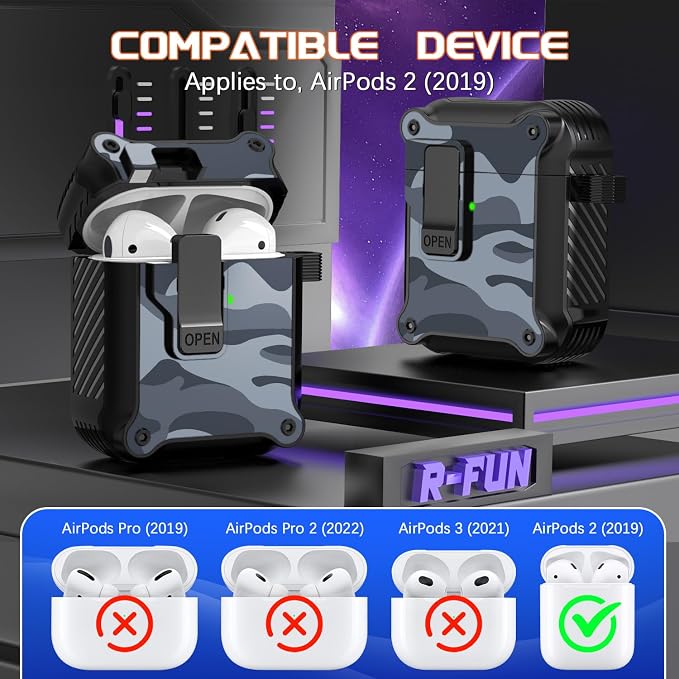 for AirPods 2 Case Cover with Lock Magnetic Lid, Grey | Compatible with Apple AirPods 2 and AirPods(2016), Case with Cleaner Kit & Keychain, Powerful Drop Protection