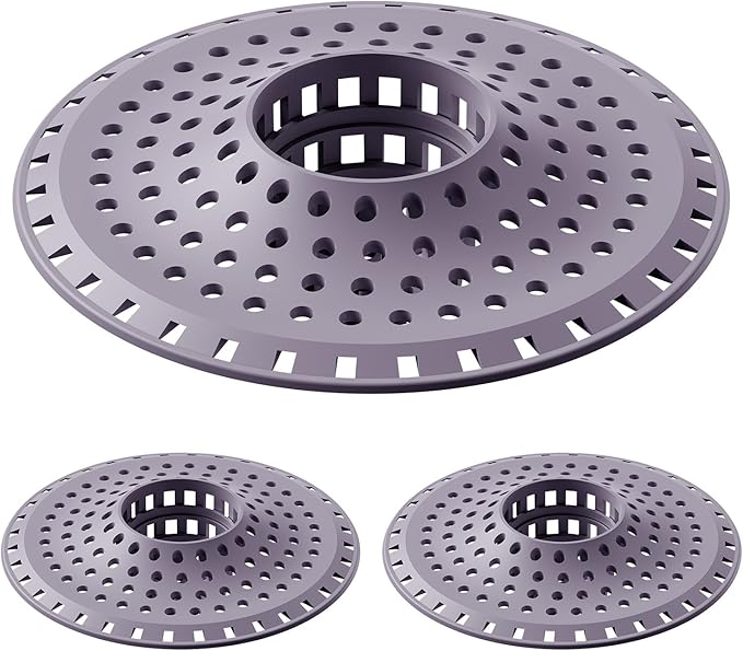 Shower Hair Drain Catcher, Silicone Bathtub Drain Hair Catcher Strainer, All-in-one Tub Hair Catcher Drain Protector for 1.48'' to 1.76'' Regular Drains, 3PCS/Purple