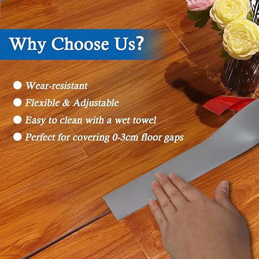 Floor Transition Strip Self Adhesive Floor Cover Strips Laminate 3" Wide Vinyl Flat Divider Transitions (7.5cm, 3.3Ft, Gray)