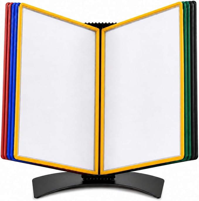 Tarifold Desktop Reference System, 10 Pockets, Easy-Load Design, Assorted | 10 double-sided polypropylene pockets, holds 20 letter-size sheets, sturdy metal base, quick-find indexing, easy to assemble