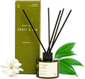 Craft & Kin Premium Santal Woods Reed Diffuser – 3.4 oz Natural Essential Oil Diffuser for Home & Bathroom – Long-Lasting Fragrance with Rattan Scent Sticks – Green Glass Room Decor