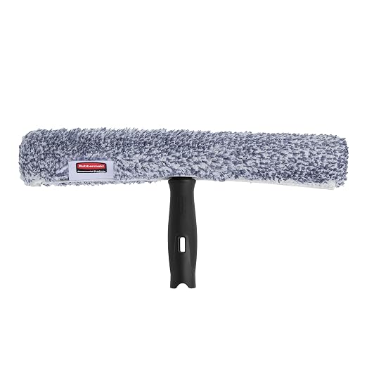 Rubbermaid Commercial Products Microfiber Glass Washer, 14 Inch | Quick-Connect Compatible, Integrated Edge Scrubber, High-Absorbency Sleeve, 100 Launder Cycles, Ergonomic Handle