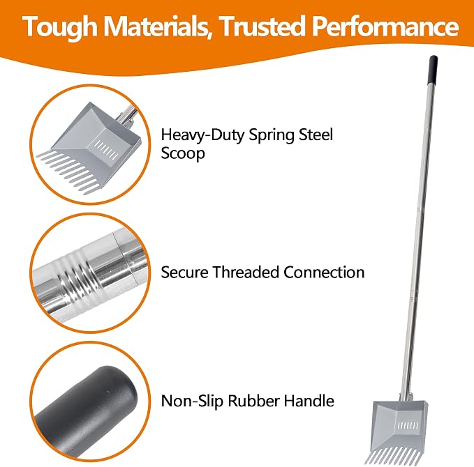 Heavy Duty Pooper Scooper 66in Tempered Spring Steel Scoop Long Stainless Steel Handle Dog Pooper Scooper for Large Dogs Outdoor Pet Waste Removal Shovel | Long Stainless Steel Handle Dog Pooper Scooper for Large Dogs Outdoor Pet Waste Removal Shovel