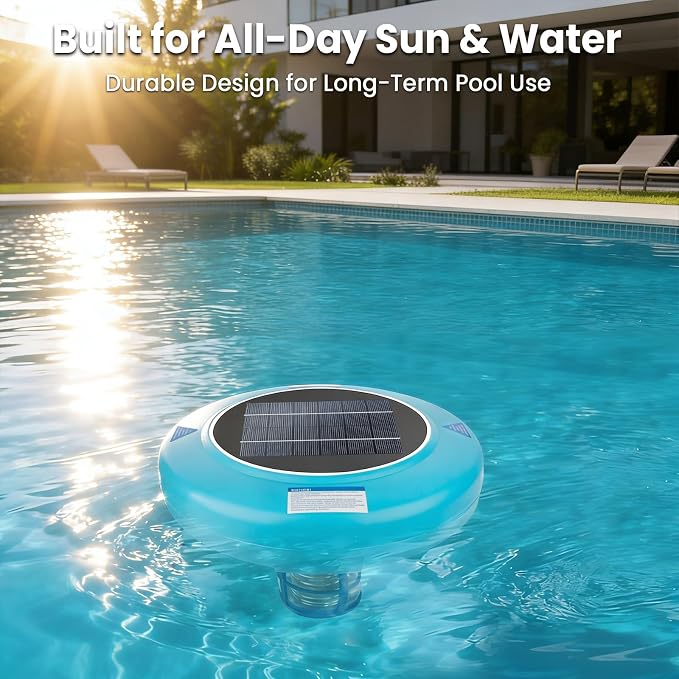 Solar Powered Pool Water Care Device for Above Ground & Inground Pools Up to 45,000 Gallons, Floating Pool Maintenance System with Thick Copper Component, Low Maintenance Pool Care Solution - Blue