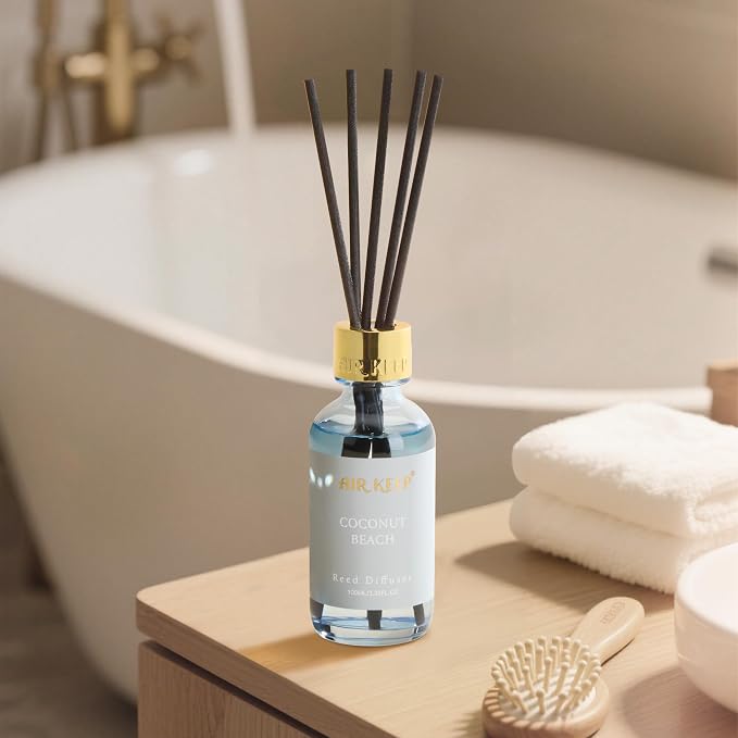 Reed Diffuser Set, 3.38 fl oz (100 ml) - Coconut Beach Oil Diffusers with 8 Reed Sticks, Home Fragrance Reed Diffuser for Bathroom Shelf Decor