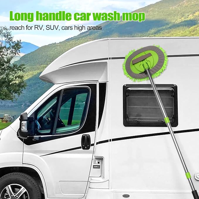 HITJOY 62'' Car Wash Brush with Long Handle, 11Pcs Car Wash Kits | Car Cleaning Kits, Windshield Window Squeegee, Car Duster Microfiber Towel Gloves for Cars, RV, SUV, Truck