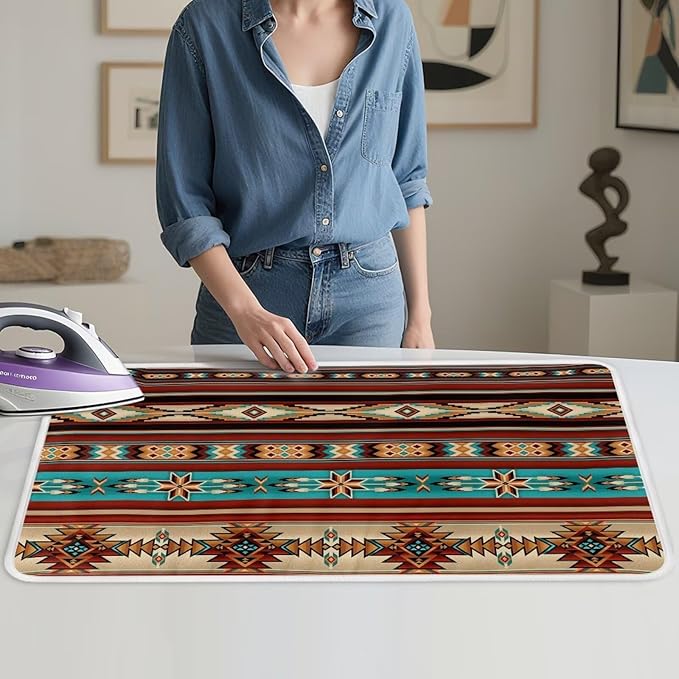 Aztec Ironing Mat Ironing Board Pad Heat Resistant, Portable, Quilting & Travel Blanket 32 x 16 Inch Aztec Print Small Ironing Mat for Table Top,Countertop,Etc