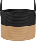 Woven Blanket Basket,115L Large Rope Storage Bin with Handles, Organizer for Blankets Toys Book and Clothes, Laundry Basket for Living Room Bedroom Nursery,Black&Jute