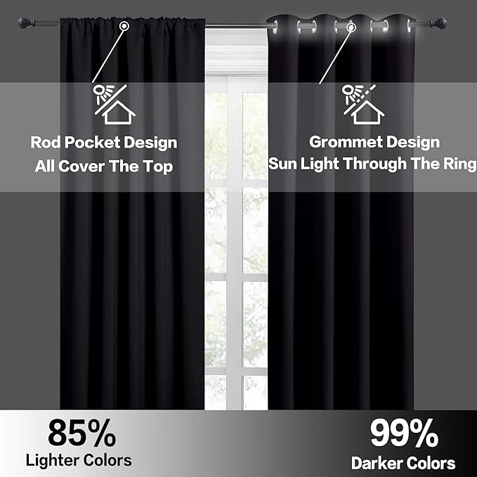 RYB HOME RV Camper Door Window Curtains -Blackout Privacy Curtains & Drapes for Bathroom Bedroom Kitchen Portable Travel Trailer Small Window Decor, W 34 x L 24, Black, 2 Panels