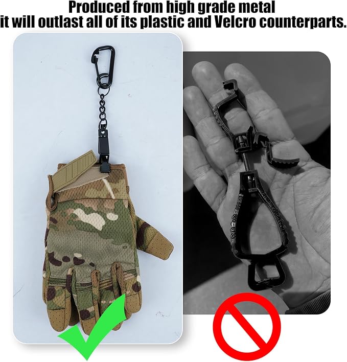 KUNN Metal Glove Clips with Stainless Steel Carabiner Clip, Portable Glove Clips for Work Glove, Glove Holder for Wall Mount