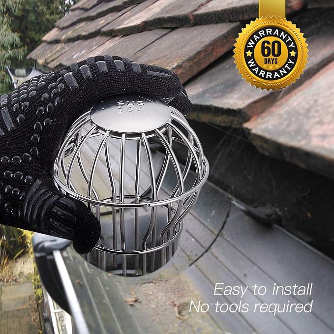 Gutter Guard, Fits for 1.7" ~ 2.4" Round Downspout, 304 Stainless Steel Rigid Filter Strainer, Stops Leaves Seeds and Other Debris, Gutter Cleaning Tool – 4 Pack