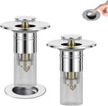 2PCS Bathroom Sink Drain Strainer, Pop-up Stopper Hair Catcher with Stainless Steel Filter Basket, Universal Replacement Drain Plug for Bathroom Sinks