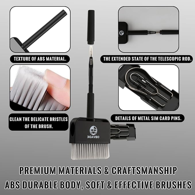 Keyboard Cleaner & Laptop Cleaning Kit - 9-in-1 Electronics Cleaning Brush Set with Keycap Puller, Screen Cleaner, Earbud Cleaner Pen for Computer, PC Monitor, MacBook, Phone, Airpods (Black)