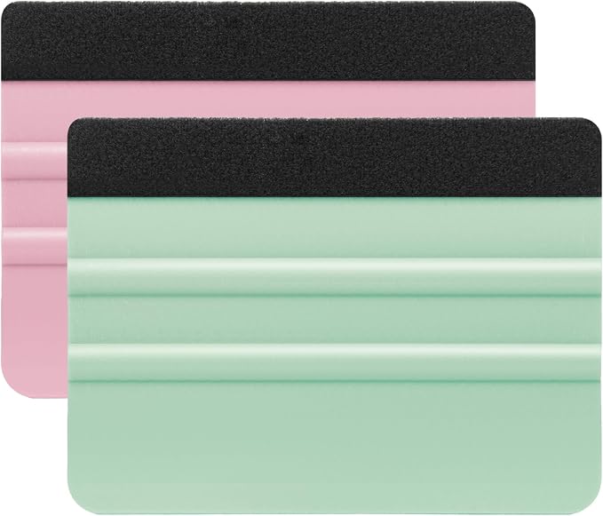 2 Pcs Felt Edge Squeegee 4 Inch Teal and Pink | Extra 2 Felt Replacements, Non Slip Plastic 4 Inch Squeegee, Scratch Free Bubble Elimination, for Car Wrap Window