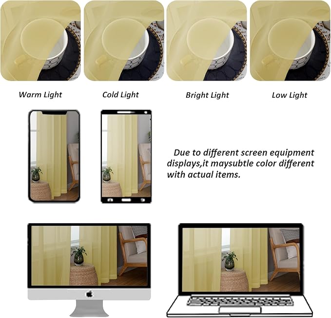 Chyhomenyc Yellow Sheer Curtains 78 Inches Long 2 Panels Set for Living Room, Light Filtering Voile Lightweight Bedroom Curtains, Rod Pocket Solid Window Treatment Drapes, Each 42W x 78L