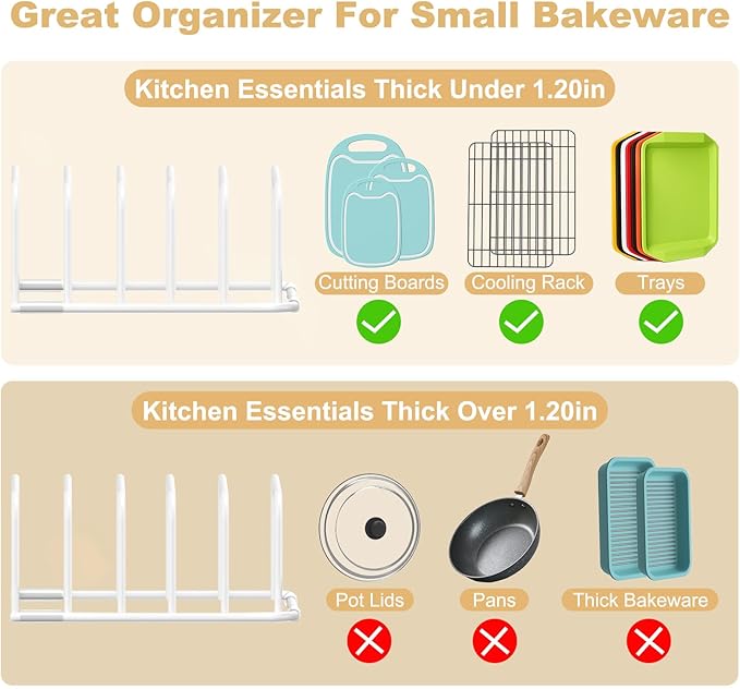 Cutting Board Organizer, 1Pcs Cutting Board Holder Rack Baking Cookie Pan Sheets Cooling Small Racks Storage Stand for Kitchen Cabinet Countertop Bakeware Storage Organizer Metal White