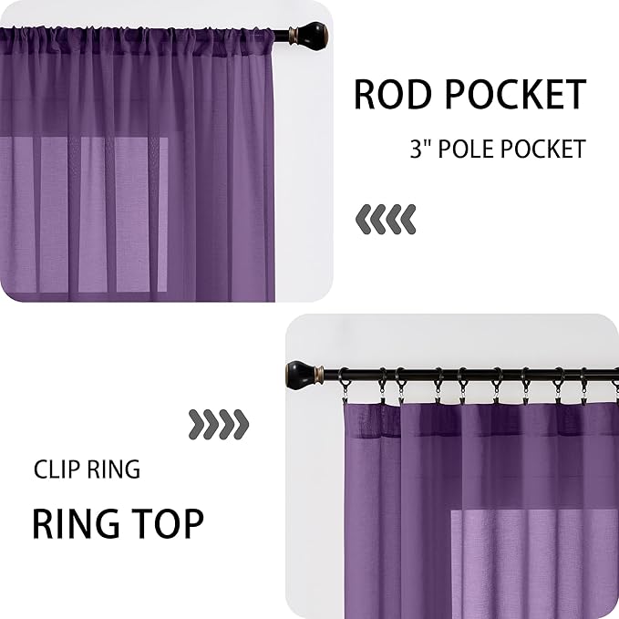 Tollpiz Sheer Door Curtain Closet Linen Textured Curtain Sheers Doorway Light Filtering Voile French Door Rod Pocket Curtains Patio Glass Door, 25 x 80 inches Long, Royal Purple, Set of 1 Panel