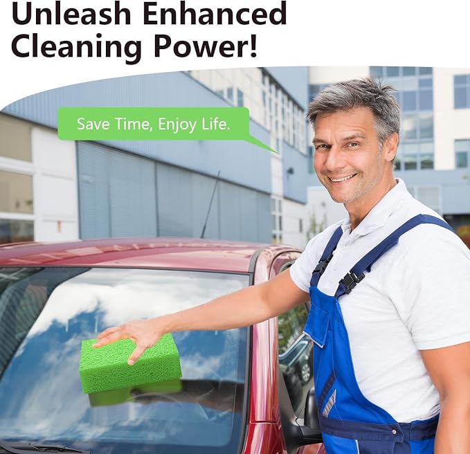 Windshield Cleaner Tool 22.5" L - Car Interior&Exterior Window Cleaning Kit with Extendable Handle&4 Microfiber Pads and Thick Large Wash Sponge, Auto Glass Wiper Brush Kit for Cars Home (7pcs Green)