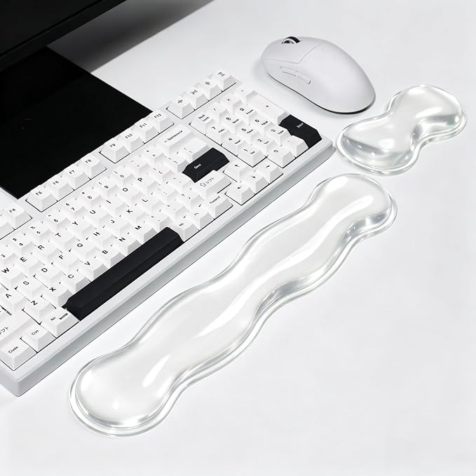 Mouse Pad with Wrist Rest, Soft Cloud Gel Keyboard Mouse Pad Set with Hand Wrist Support, Cute Non Slip Office Desk Accessories for Comfort/Pain Relief/Computer/Laptop (Clear Wave)