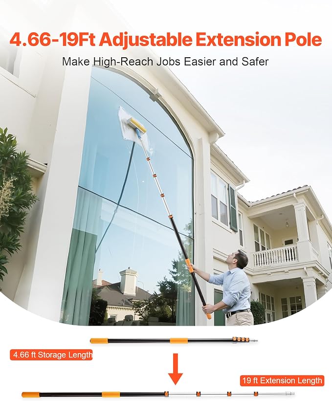 VEVOR Telescopic Extension Pole, 4.66-19 FT Multi-Purpose Extendable Pole, Sturdy Aluminum Alloy Paint Pole Extension with Flip-Lock Design, High Reach Roller Stick for Painting, Dusting and Cleaning