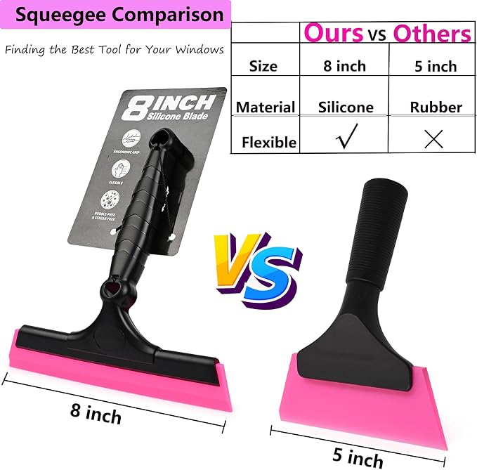 EHDIS 2PCS Flexible 8-Inch Silicone Squeegee Window Tint Tool Auto Water Blade, Shower Squeegee for Car Windshield, Glass, Tiles, and Smooth Surfaces