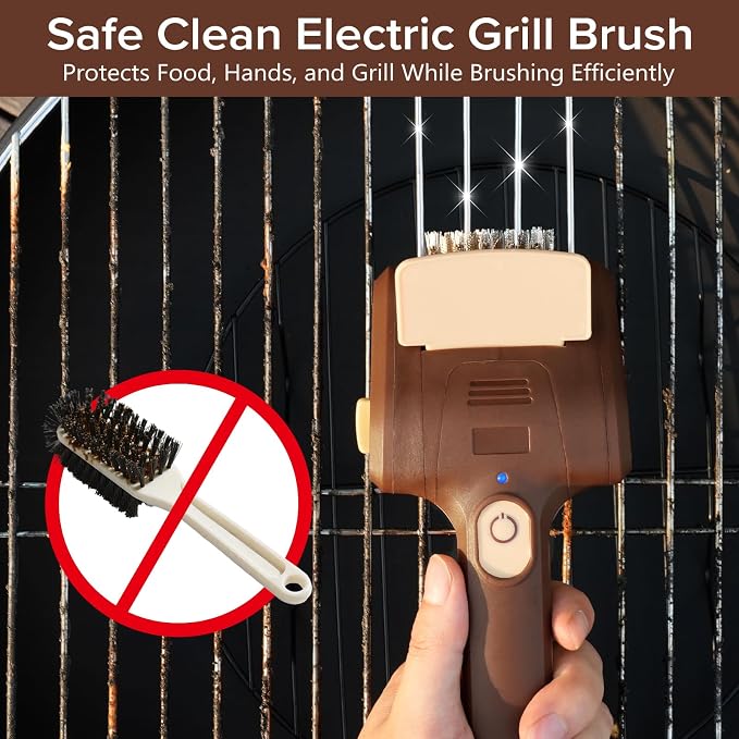 Electric Grill Brush for Outdoor Grill, Electric BBQ Grill Cleaner | Rechargeable Electric BBQ Grill Cleaning Stainless Steel Brush, Grill Scraper, BBQ Accessories Brown