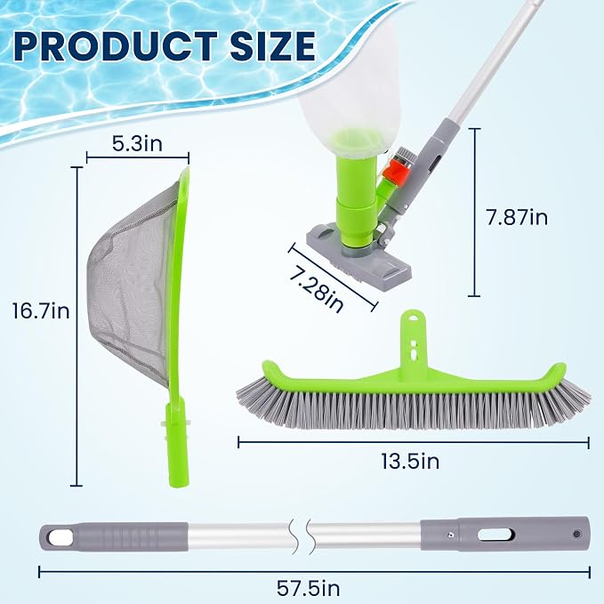 Sepetrel Deluxe Swimming Pool Cleaning Kit with Spa Jet Vacuum Cleaner,Brush, Semi-deep Skimmer Net & Adjustable 57.5-inch Pole,Ideal for Cleaning Above Ground,Inflatable Pools