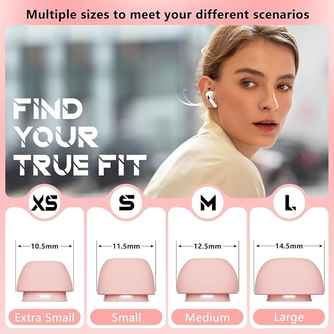 Inesore 4 Pairs Replacement Ear Tips for AirPods Pro 2nd/1st (Pink) | with Noise Reduction Hole & Built-in dust Guard Screen,Silicone,with Portable Storage Box & Cleaner Pen,4 Size (XS/S/M/L)