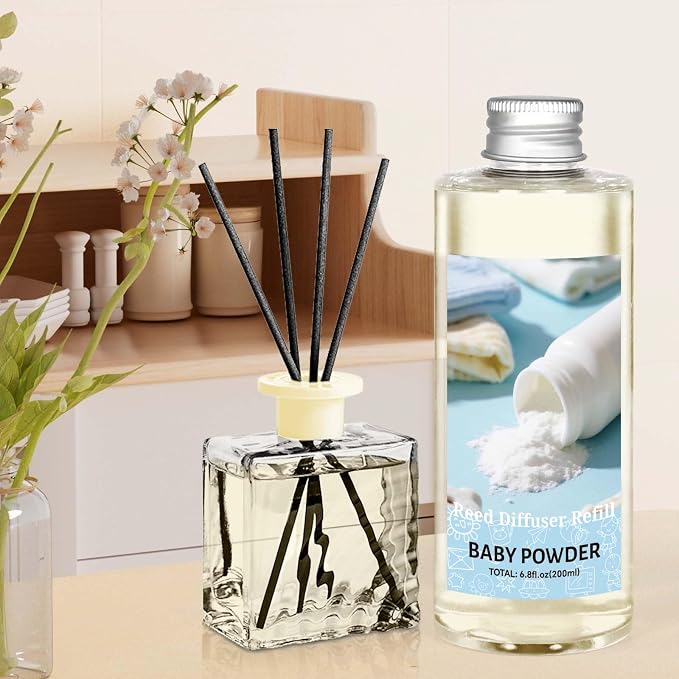 STRN Reed Diffuser Oil Refill, Baby Powder Scented Diffuser 200ML | Summer Long-Lasting Fragrance for Living Room, Bedroom, Office, Home Décor