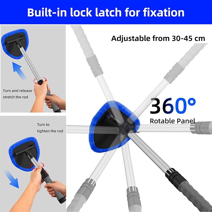 desin Windshield Cleaning Tool, Car Window Cleaner Windshield Cleaner with 4 Reusable and Washable Microfiber Pads and Extendable Handle Auto Inside Glass Wiper Kit