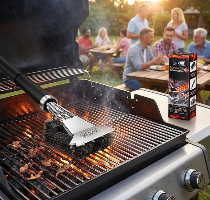 HEXAR® Grill Brush – BBQ Cleaning Scraper for Outdoor, Weber Cleaner Kit Grilling Tools, Barbecue Metal Rescue Brushes, Scrubber Stainless Steel Bristles, Charcoal Accessory Barbecue Accessories