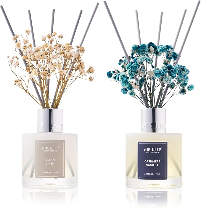 Reed Diffuser 3.38 oz (100ml) 2pk,Clean Linen/Cashmere Vanilla Scented Reed Diffuser Set,Reed Diffuser & Oil Diffuser Sticks, Aromatherapy, Home & Kitchen Décor,Fragrance and Gifts
