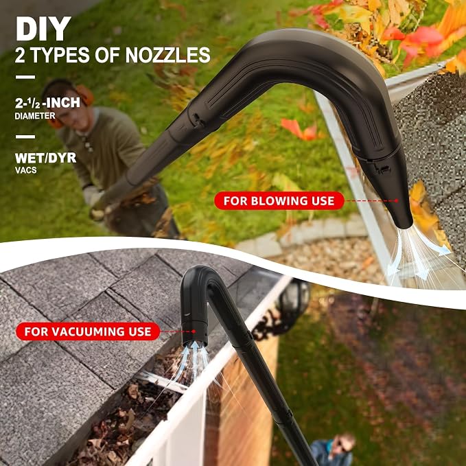 Sealegend 2-1/2 in. Gutter Cleaning Attachment Kit for Wet Dry Vac, 5.6 FT | Upgraded Locking Connection, Shop Vacuum Accessory for Cleaning or Blowing Gutter Debris from Ground Level