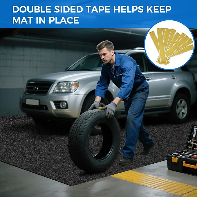 17'x7.45" Heavy Duty Garage Floor Mat with Adhesive Backing - Garage Floor mats for Under car， Garage Rugs and mats，Oil & Waterproof Non-Slip Protective Flooring for Under Cars