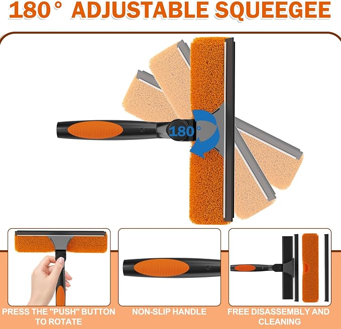 Buyplus 26Ft High Reach Squeegee for Window Cleaning Kit with 5 to 20 Foot Extension Pole, Extendable Window Cleaner Squeegee, Telescopic Window Washing Kit for Indoor/Outdoor High Window