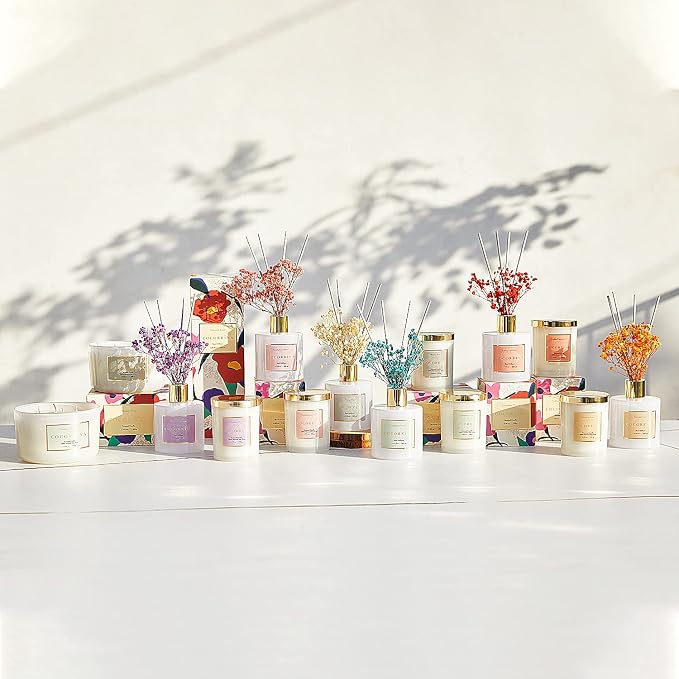 Premium Reed Diffuser Set with Preserved Baby's Breath & Cotton Stick Coconut Lime | 6.7oz Scent Fragrance Oil Diffuser for Bedroom Bathroom Home Décor