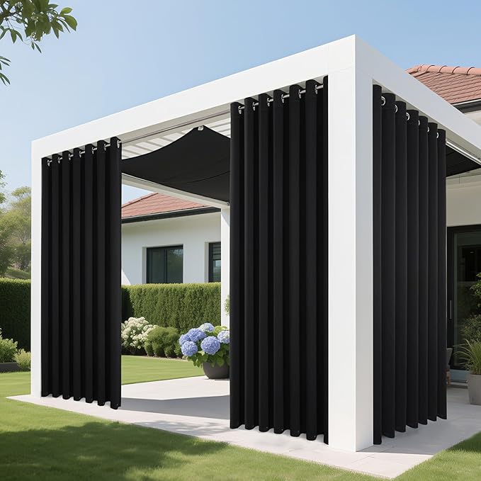 Joydeco Blackout Patio Sliding Door Curtains 84 Inches Long, Grommet Privacy Room Divider Curtains, Extra Wide Thermal Blackout Drapes for Bedroom Living Room (Black, 70Wx84L, 1 Panel)
