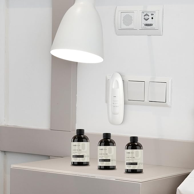 VINEVIDA Studio Waterless Diffuser and 3 Hotel Fragrance Oils - Essential Oil Diffuser for Home - Room Fragrance Air Diffuser [White Aroma Diffuser]