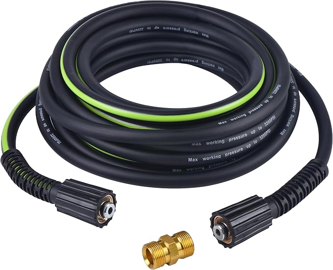 Pressure Washer Hose 1/4" × 25FT - 3200 PSI Heavy Duty Power Washer Hose Replacement with M22-14mm Aluminum Fittings, Flexible Kink-Resistant Hose for Gas & Electric Pressure Washers
