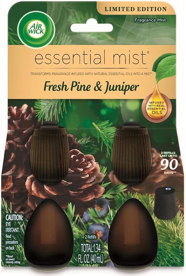 Air Wick Essential Mist Refill, Fresh Pine & Juniper, Air Freshener, Essential Oils, 2 Ct