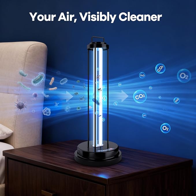 Home Disinfection Device, Dust Mites Remover, 40W UVC Light Sanitizer, UV Disinfection Lamp, Ultraviolet Sanitizer for Home, Room & Kitchen, Ultraviolet Light with 3 Speed Timings