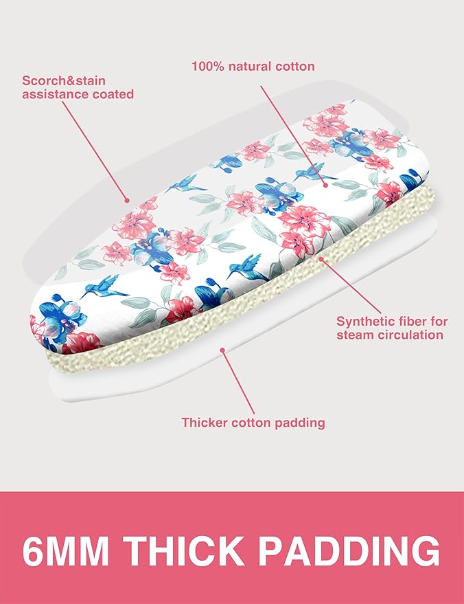 Extra Wide Ironing Board Cover and Pad,18X49 Reflective Silicone Ironing Board Cover,Resist Scorching and Staining,4 Fasteners,Elastic Edges,Large Protective Scorch Mesh Cloth