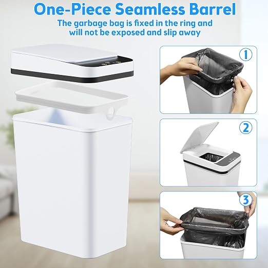 KOEYLE 2 Pack 2.2 Gallon Automatic Touchless Garbage Can, Small Motion Sensor Smart Trash Can, Slim Waterproof Trash Bin for Bedroom, Bathroom, Office, Living Room, White