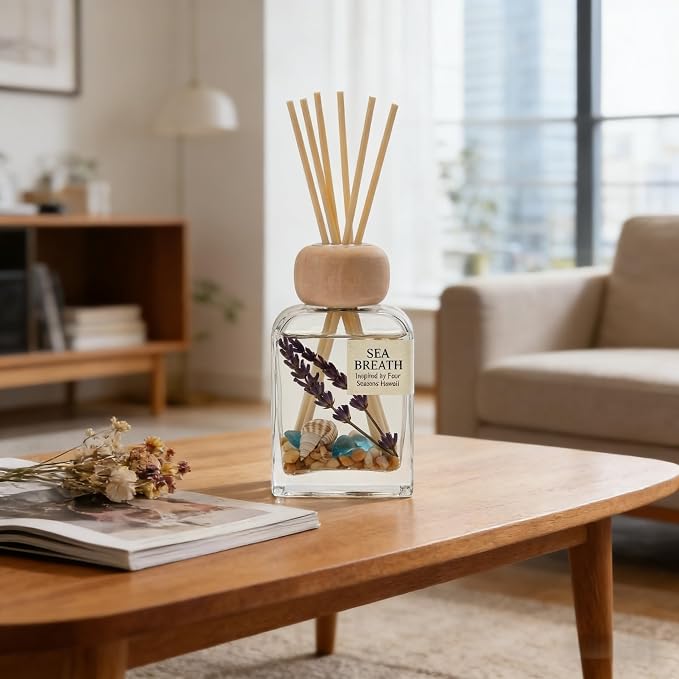 Sea Salt Reed Diffuser, 3.38 Fl Oz | Fresh Ocean Breeze Coastal Decor&Air Fresheners,Lasts for 12 Weeks for Home&Office;Gift-ready