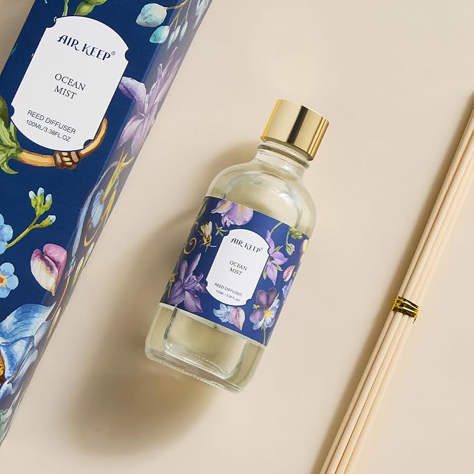 Reed Diffuser Oil Set with Reed Sticks, Ocean Mist Aromatherapy Oil Scent Diffuser for Home Office Bathroom Decoration Perfume and Gifts 3.38 oz/100ml