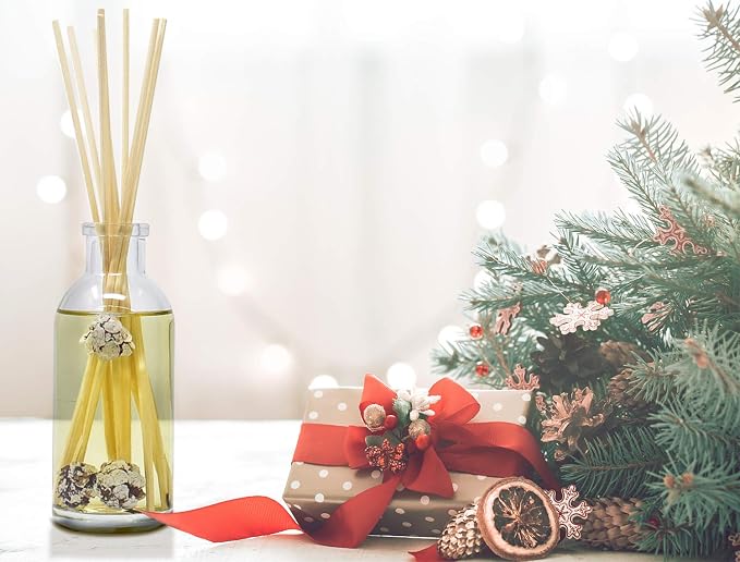 Reed Diffuser Set, Frosted Pinecones - Bathroom Shelf Décor | Holiday Scented, Pine, Cinnamon, Clove, Cedar wood, Sandalwood and Vanilla Bean Scent Notes