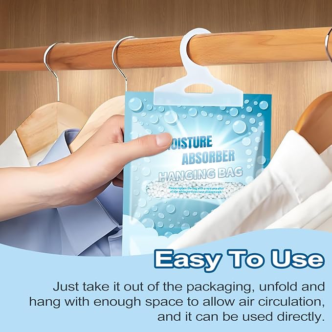 5 Pack Hanging Moisture Absorbers - Fagrance Free Dehumidifier Bags, 8.11 OZ, Removes Moisture & Odors, Humidity Absorber Packs for Closet Bedroom Kitchen
