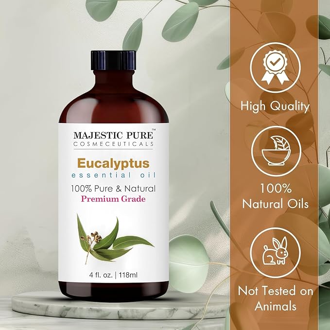 Majestic Pure Eucalyptus Essential Oil for Diffuser - 4 Fl Oz (Pack of 2) | 100% Natural Essentials Oils for home fragrance, diffuser use, massage, DIY candles, DIY soaps, Aromatherapy