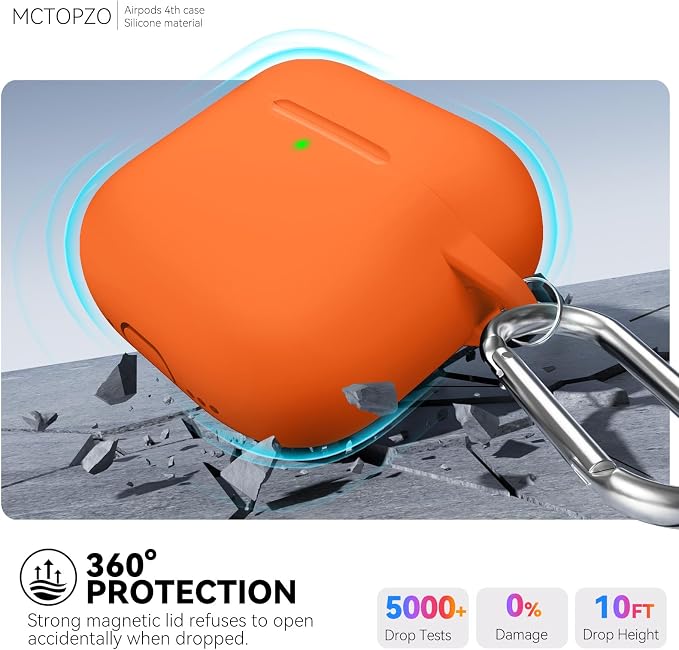 for AirPods 4 Case 2024 with Cleaner Kit & Keychain-Magnetic Orange | Silicone Protective Cover for Apple AirPods 4th Generation Case,for Women Men,One-Piece Design,Shockproof,Dust Proof,Magnetic